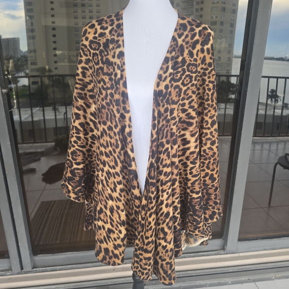 Cashmere Leopard Print Open Front Cardigan - Picture 1 of 6